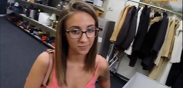  Hot babe with glasses fucked by pawn man